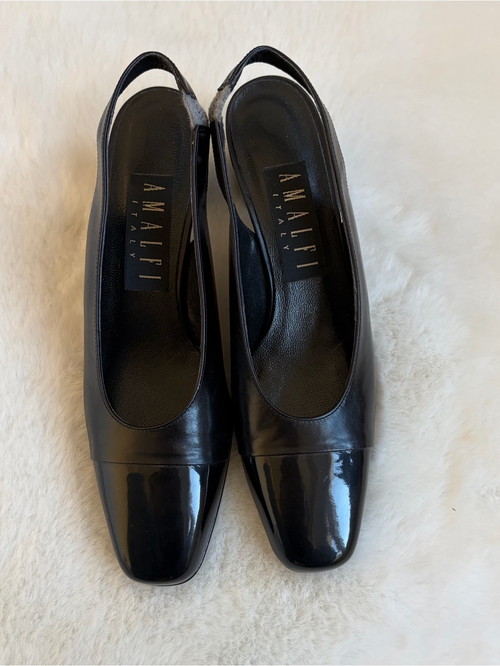 Amalfi Italy Black Patent and Calf Leather Slingback Pumps | 7-1/2 AAA